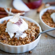 Apple crumble dessert with cinnamon and vanilla ice - Newmarket Food Pantry