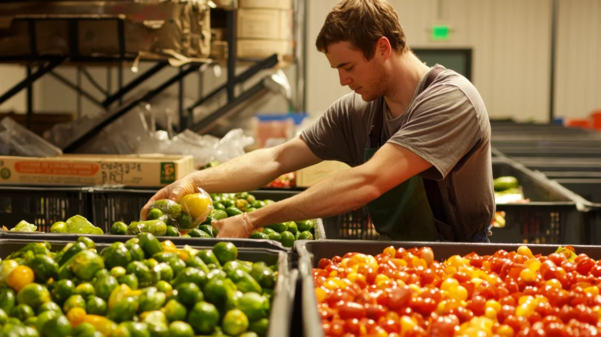 Volunteer sorting food donations at a food rescue organization